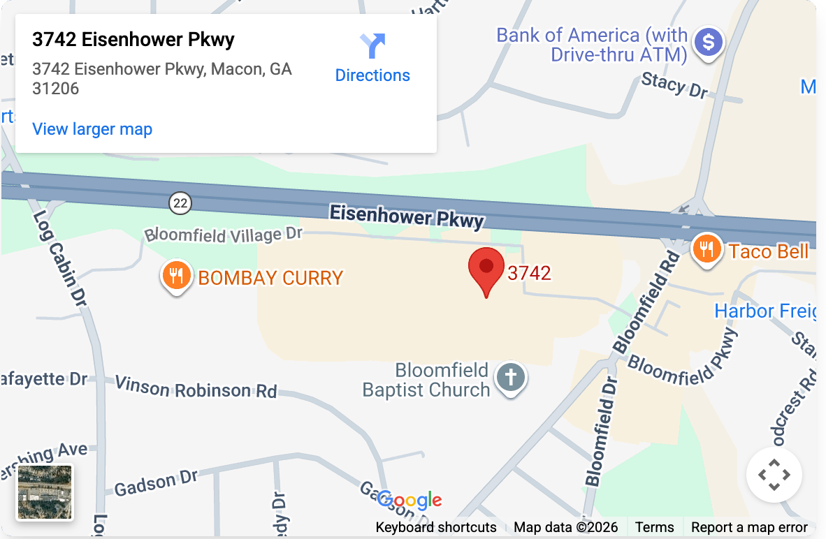 Map showing Tech Medics location at 3742 Eisenhower Parkway, Macon GA 31206